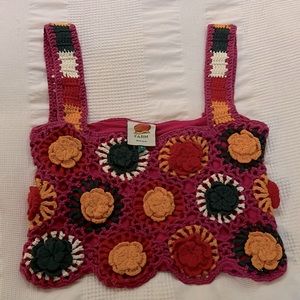 NWOT Farm Rio Size Small Crochet Crop Top
